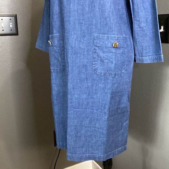 ANNE KLEIN Dress Blue Light Weight Denim Stretch Shift Pockets Pullover Classic - Picture 3 of 11
